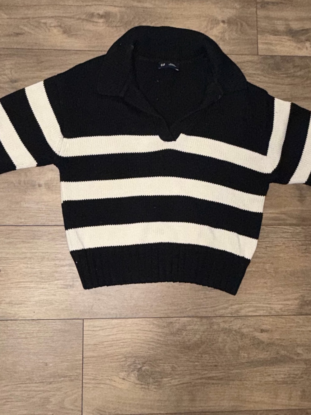 GAP Black & Cream Striped Women's Collared Knit Sweater